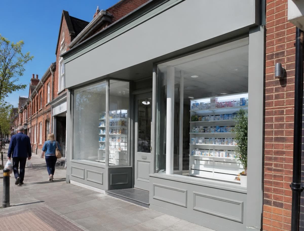 Ash Pharmacy storefront on Bean Road in Dudley