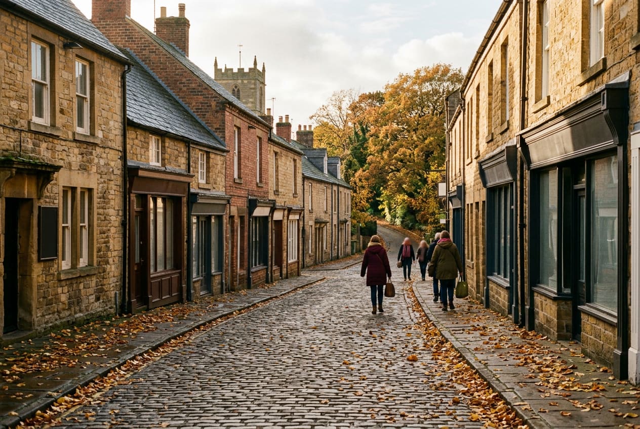 Autumn high street scene for seasonal health article