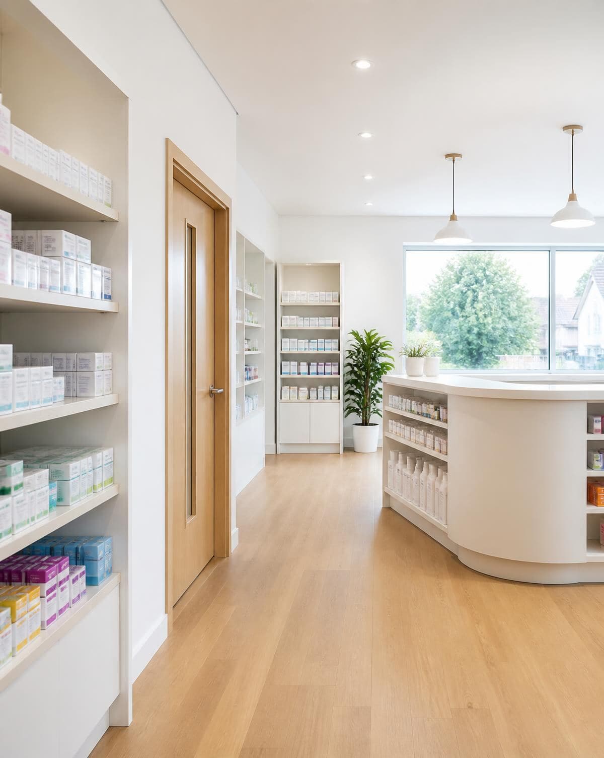 Pharmacy shelves at Ash Pharmacy